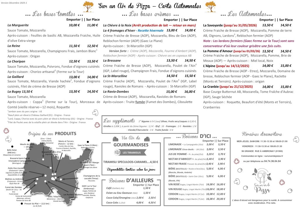 Menu Sur un Air de Pizza Decembre 2025