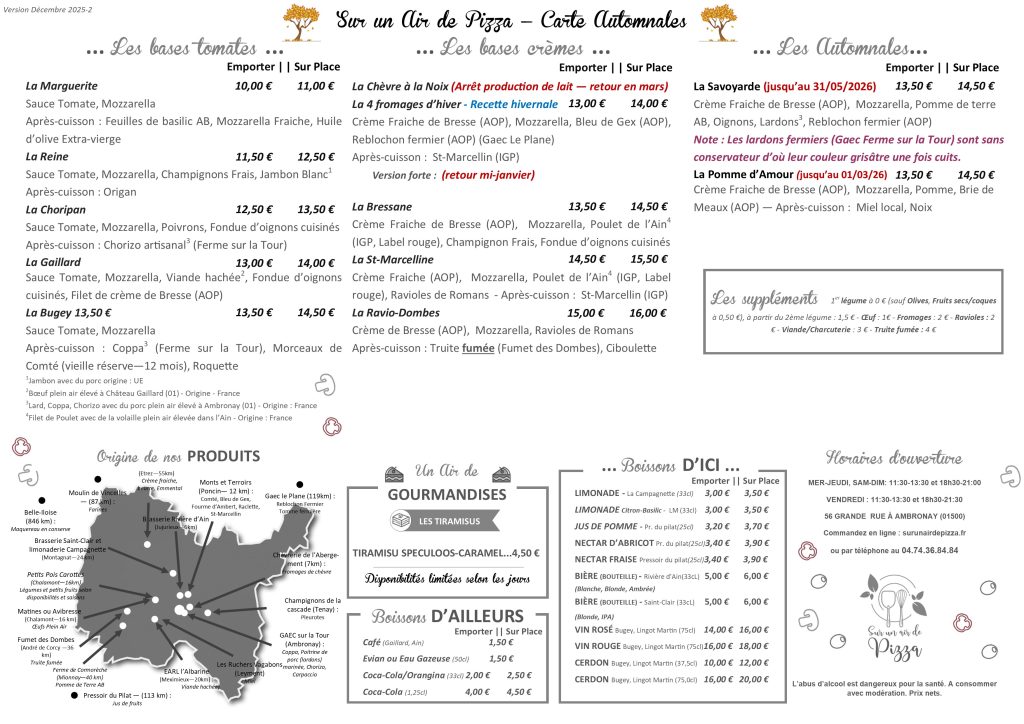 Menu Sur un Air de Pizza Decembre 2025