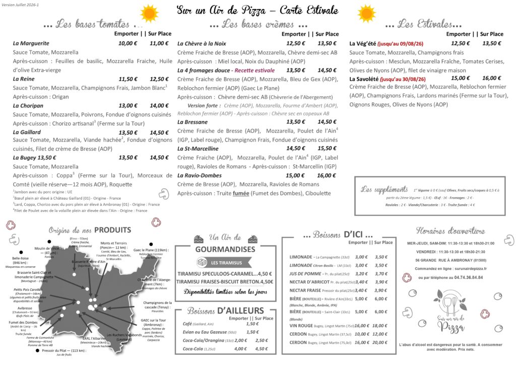 Menu Sur un Air de Pizza Juillet 2026 1