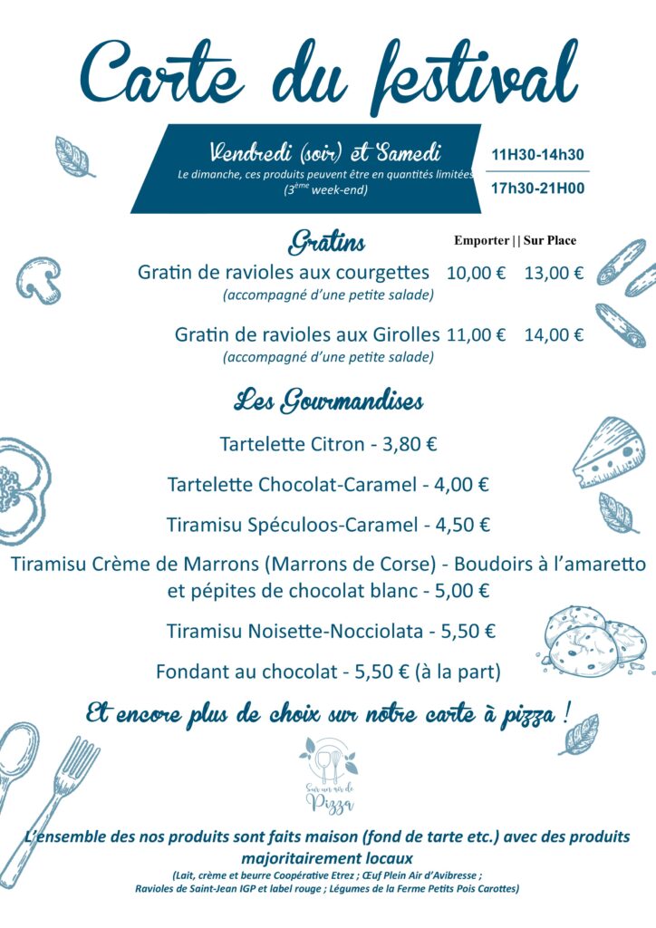 Menu Sur un Air de Pizza Festival 2026 Week